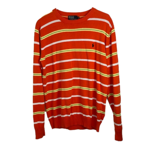 Polo Ralph Lauren Orange Striped Cotton Crewneck Sweater